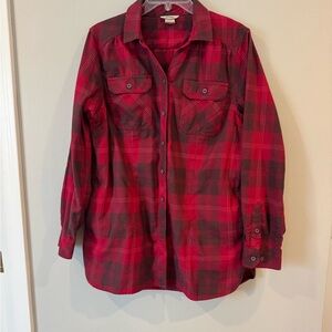 Womens Duluth Trading Co Midweight Plaid Flannel Front Pockets Shirt L Red Gray